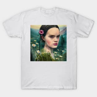 Portrait of pretty young  face with  daisies T-Shirt